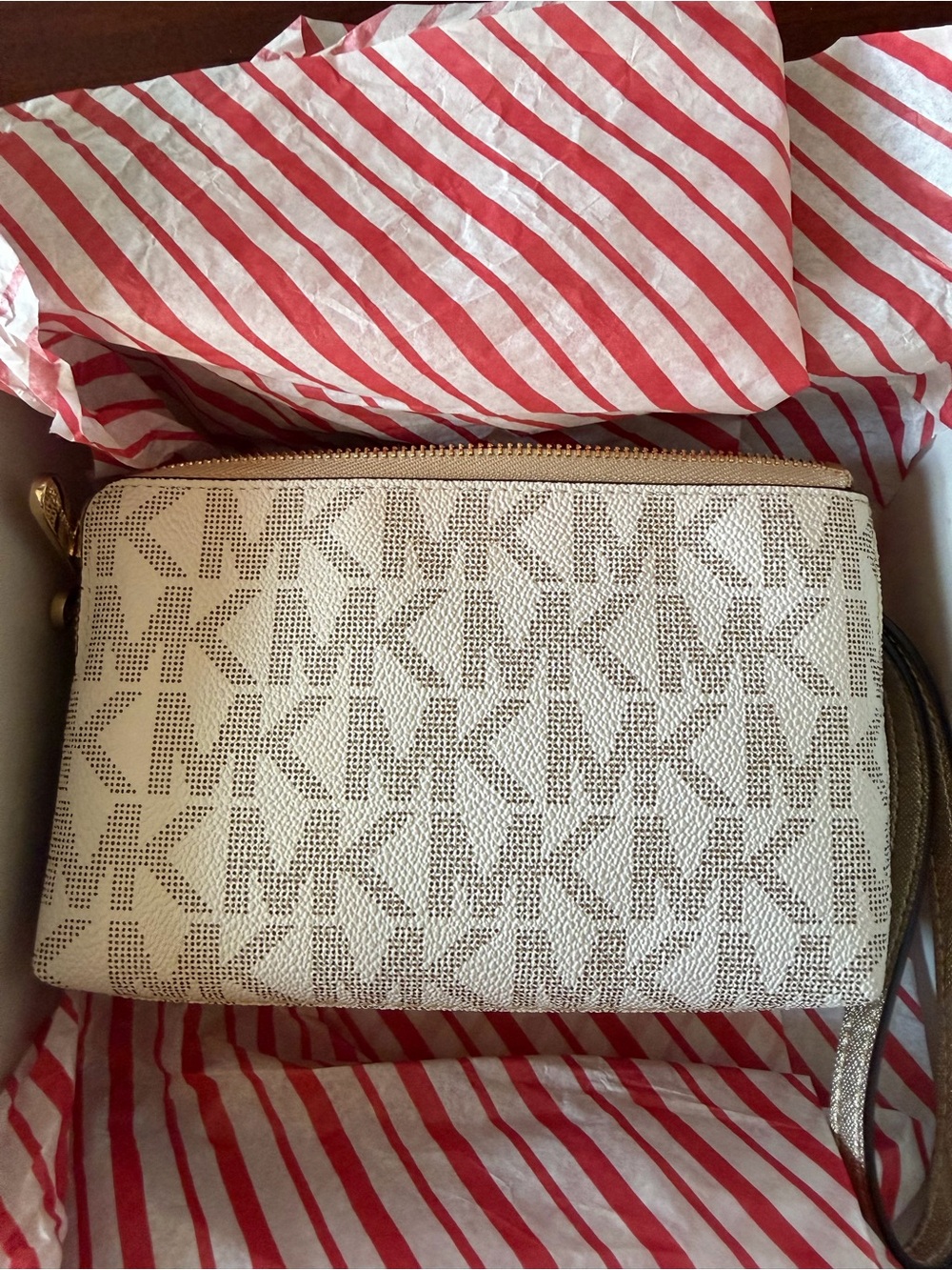 Michael Kors Cream Wristlet Clutch with Gold Accents